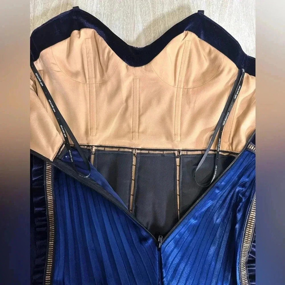 Self Portrait SZ 0 Blue Velvet Paneled Dress - Picture 11 of 14